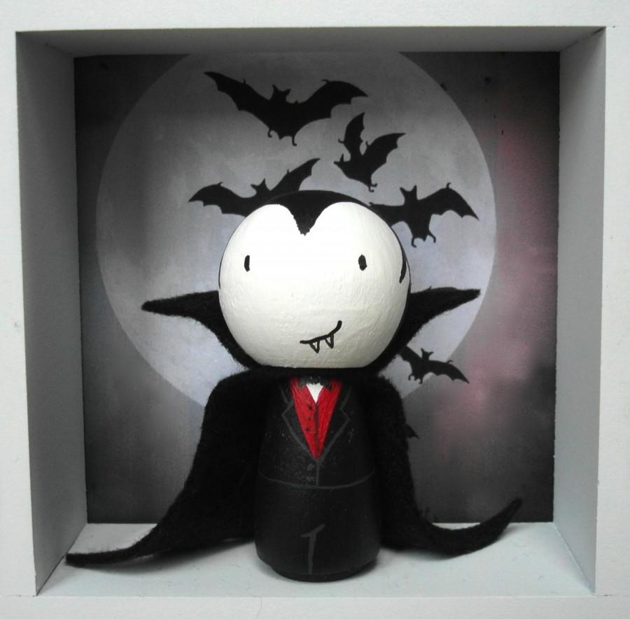 Hochzeit - Halloween Count Dracula Vampire Cake Topper / Decoration hand painted wooden doll