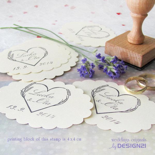 Wedding - Lavender heart: personalised stamp (4x4 cm)