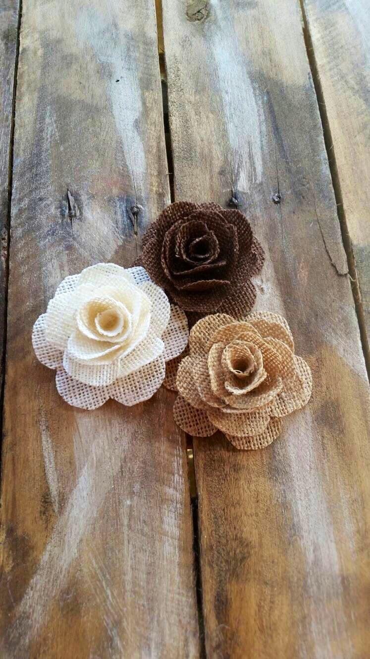زفاف - Burlap Flowers, Burlap Rose, Wedding Cake Flower