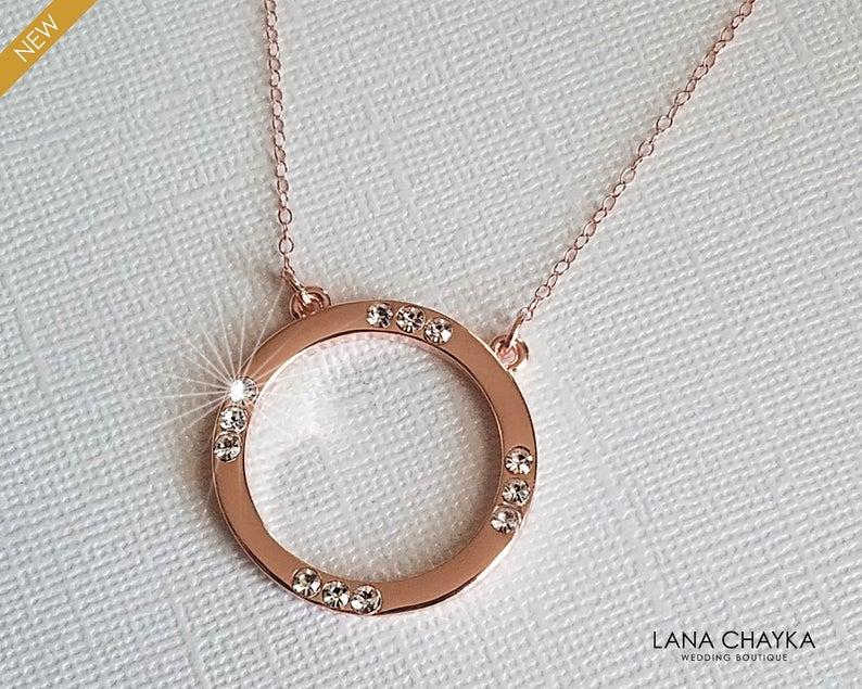 Mariage - Rose Gold Eternity Necklace, Circle Wedding Necklace, Rose Gold Layering Necklace, Pink Gold Circle Pendant, Pink Gold Open Circle Pendant