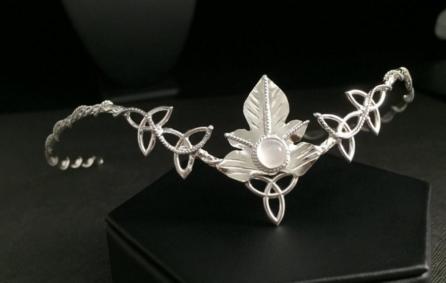 زفاف - Elvish Woodland Moonstone Bridal Tiara in Sterling Silver, Artisan Faery Leaf Wedding Circlets, Handmade Celtic Leaves Crown