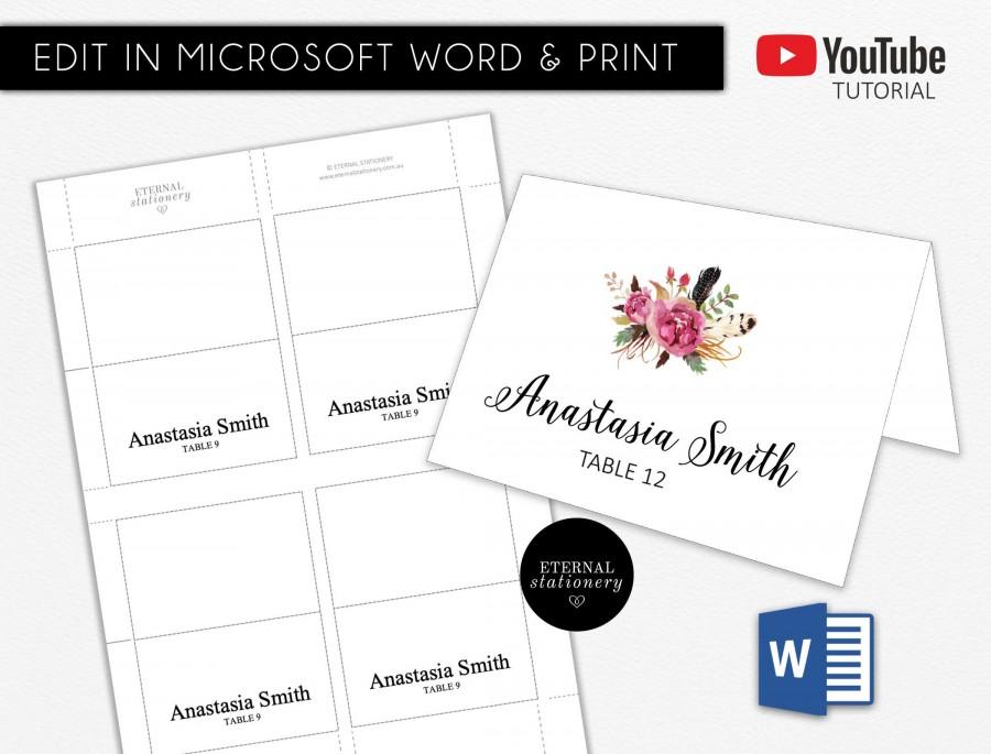 Mariage - DIY Editable Microsoft Word Template Place Card 