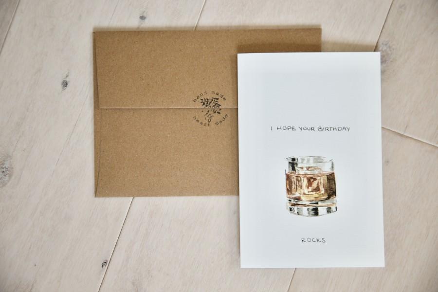 Свадьба - Whiskey / Rum / Bourbon birthday card - I hope your birthday rocks - (blank inside) - eco-friendly compostable recycled