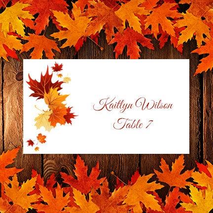Mariage - Printable Place Cards "Falling Leaves" Avery 5302 Template Compatible Editable Microsoft Word Tent Card Wedding or Thanksgiving  DIY U Print