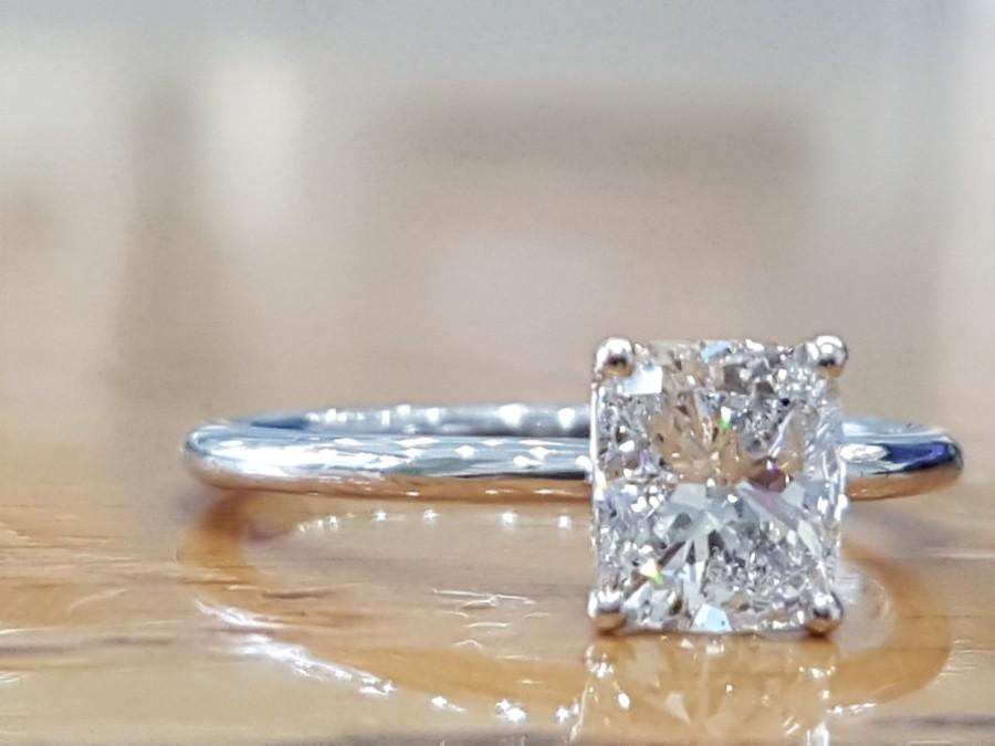 Mariage - 1 Carat Diamond Engagement Ring, Solitaire Cushion Cut Diamond Ring, 14K White Gold Ring, Vintage Cushion Engagement Ring