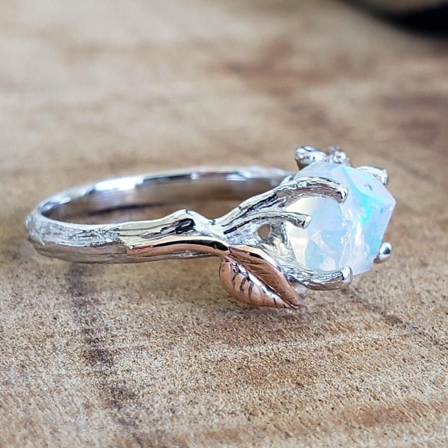 Mariage - Opal Engagement Ring - Unique Engagement Ring - Leaf and Twig Ring - Gemstone Wedding Ring - Raw Opal Ring - Twig Engagement Ring by Dawn
