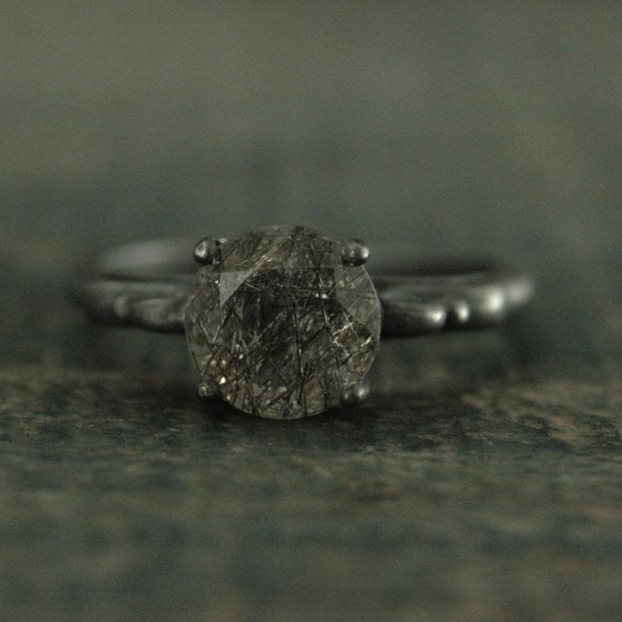 زفاف - Black Rutilated Quartz Ring Black Engagement Ring Alternative Engagement Ring Unique Engagement Ring Gothic Queen Ring Vintage Style Ring