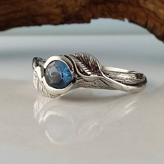 Hochzeit - Gemstone Engagement Ring, Leaf and Twig Wedding Ring Made to Order in Sterling Silver or Gold Gemstone Ring, Silver Ring by Dawn Vertrees