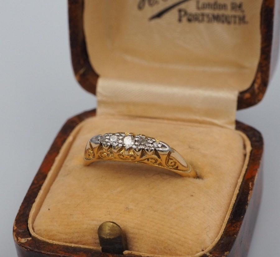 Mariage - PaYMENT FOR RICHARD!!Antique 18ct Yellow Gold 5 Stone Diamond Ring, Size R or 8 5/8, Engagement Ring, Diamond, Vintage, Antique, Diamond, 5