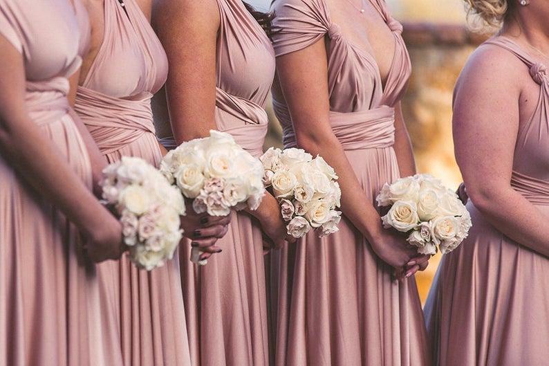Hochzeit - Long/ Short Dusty Rose Convertible Bridesmaid Dress Infinity Bridesmaid Dress Maternity Dress Multi-way Wrap Dress Formal Party Dress