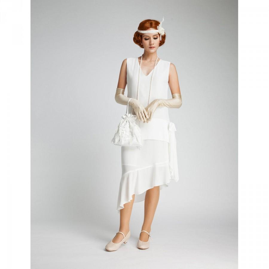 Mariage - Off-white Gatsby dress with asymmetrical skirt , 1920s wedding gown, Gatsby bridal gown, Roaring 20s dress, 1920s wedding dress