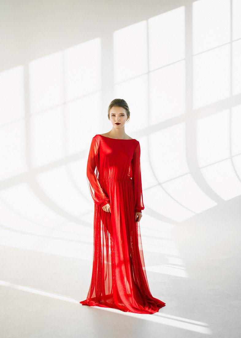 Hochzeit - Red boudoir dress Ruby/Full lenght robe/Boudoir dress/