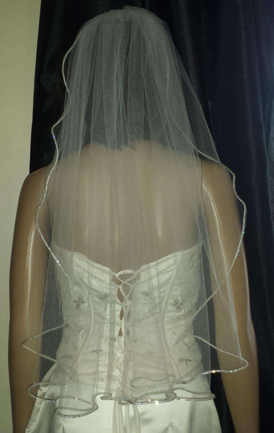 Hochzeit - Ivory veil Diamante Rhinestone edged wedding veil 1 Tier 30" Elbow length . Other colour's white, Pale Ivory. FREE UK POSTAGE
