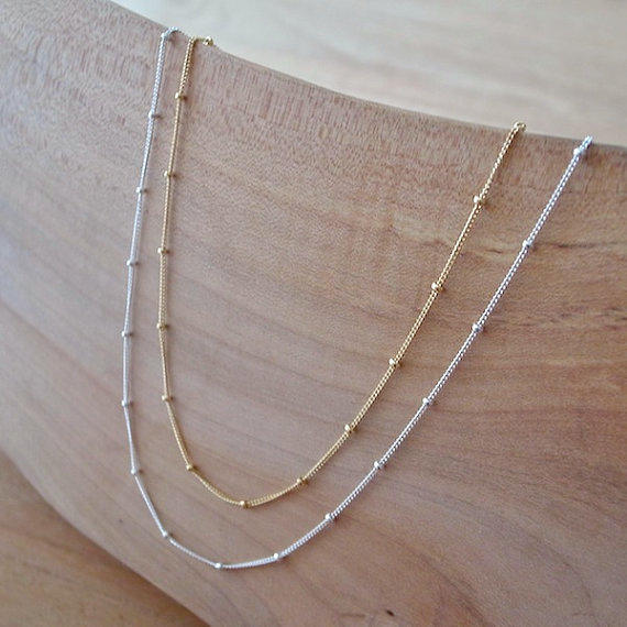 Wedding - Sterling Silver Necklace, Silver Chain Necklace, Silver Satellite Chain Necklace, Silver Beaded Chain Necklace, Sterling Silver Necklace