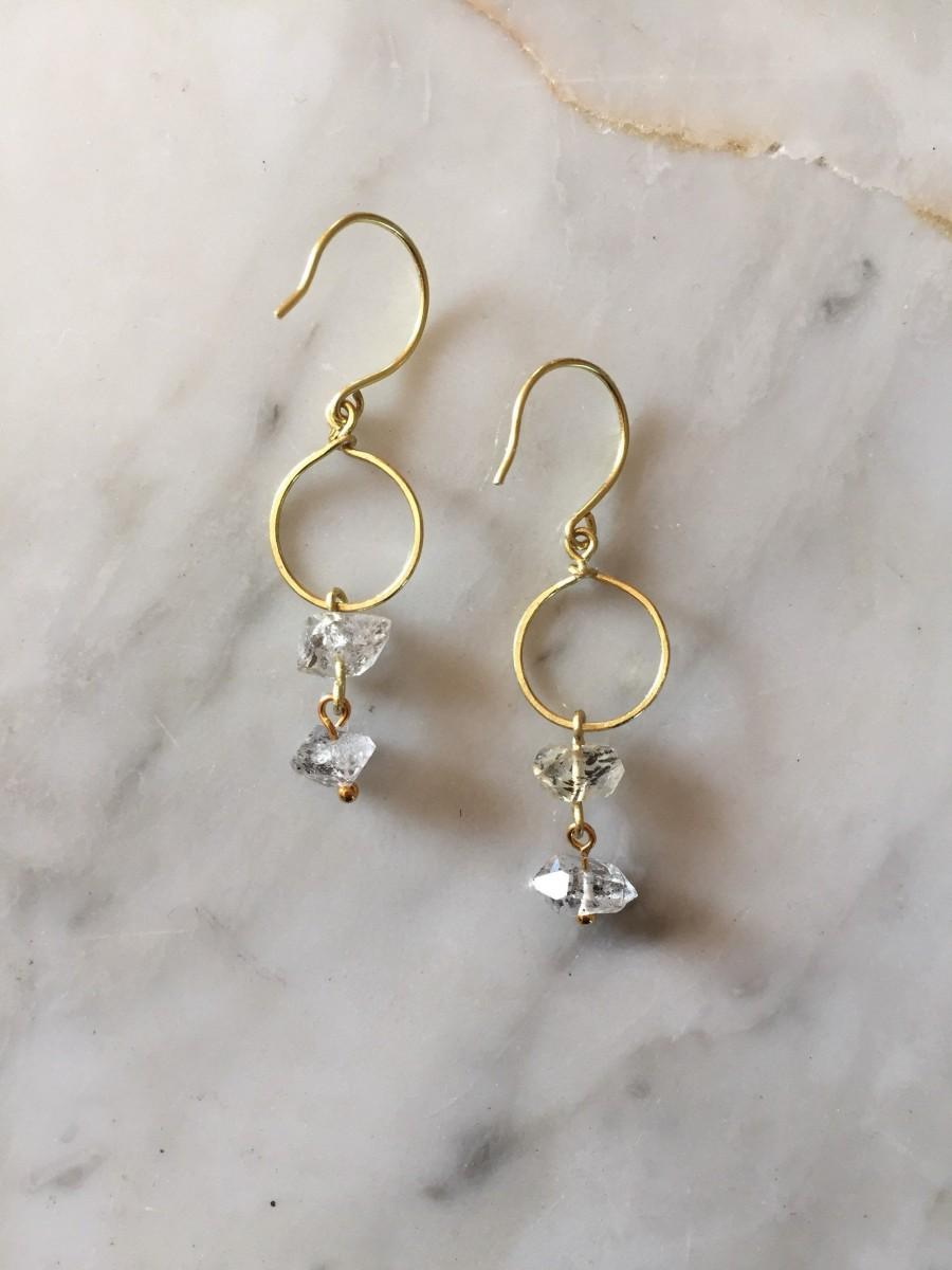 Wedding - Herkimer Diamond Earrings, Raw Stone Dangle Earrings Gemstone Raw Crystal Earrings Geometric earrings Quartz Point Earrings Rutilated Quartz
