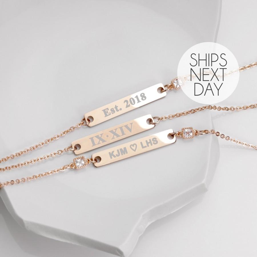 Mariage - BFF Necklace Best Friend Rose Gold Friendship Jewelry Gift For Friends Personalized on Sale Name Bar Necklace Cubic Zirconia - 3N-D-SZ-R