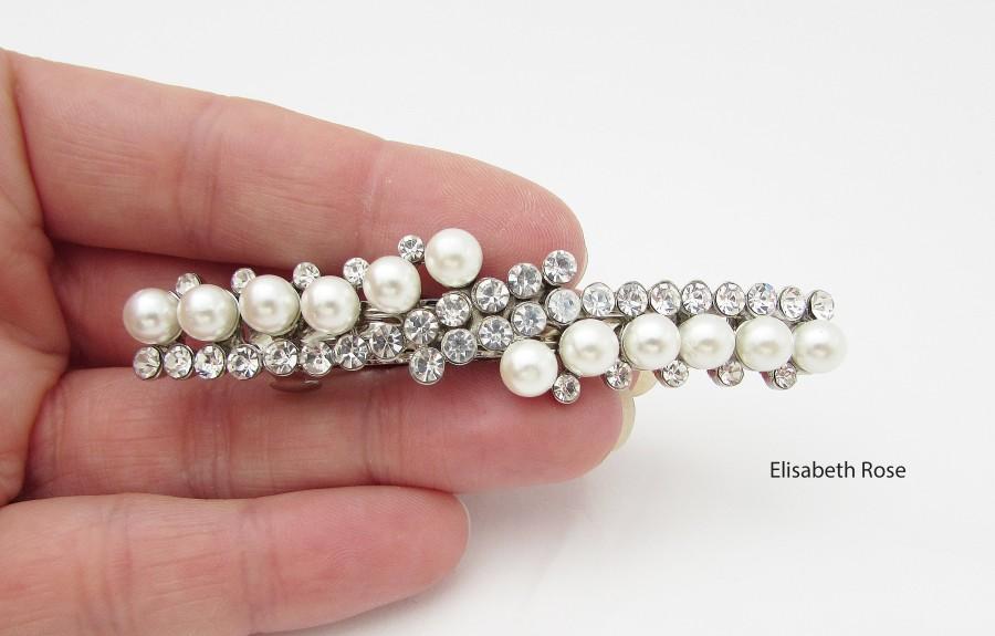 Mariage - White Pearl Bridal Hair Barrette, Crystal and Pearl Hair Clip for Bride, Wedding Day Hair Barrette, Bridal Pearl Hair Clip