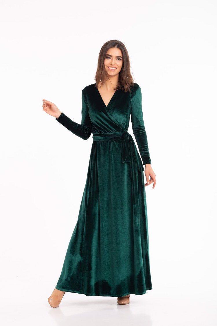 Mariage - Velvet Green Dress,Velvet Wrap Dress,Long Sleeve Dress,Boho Gown,Maternity Dress,Wedding Dress,Bridesmaid Dress,#108