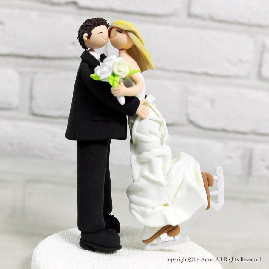 Mariage - Figure skating couple custom wedding cake topper decoration gift keepsake