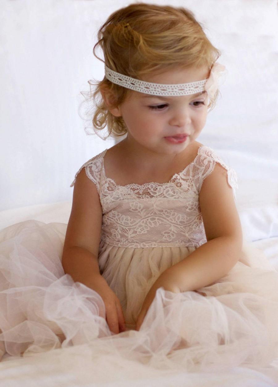 زفاف - Ivory over Blush Lace Tulle Flower Girl Dress Princess Dresses Tutu Baby Girls 1st Birthday Shower For Newborn Photoshoot Tea Length Formal