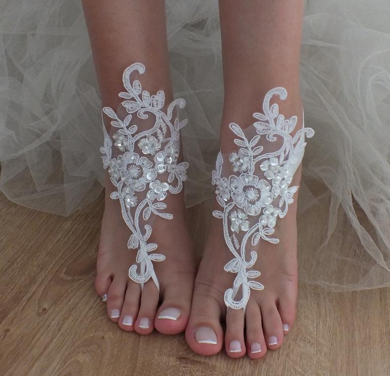 Wedding - EXPRESS SHIPPING Beach wedding barefoot sandals wedding shoes beach shoes bridal accessories beach anklets Bridesmaid gift