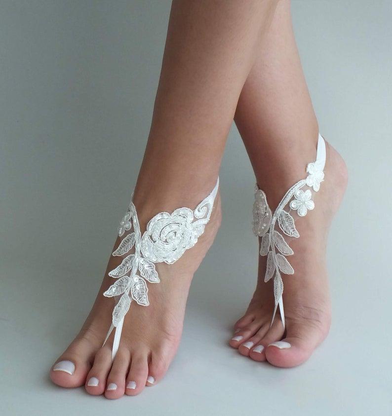 Mariage - EXPRESS SHIPPING 12 Color lace barefoot sandals, Bridal shoes, Wedding shoes, Bridal sandals, Beach wedding Barefoot Sandals Bridesmaid gift