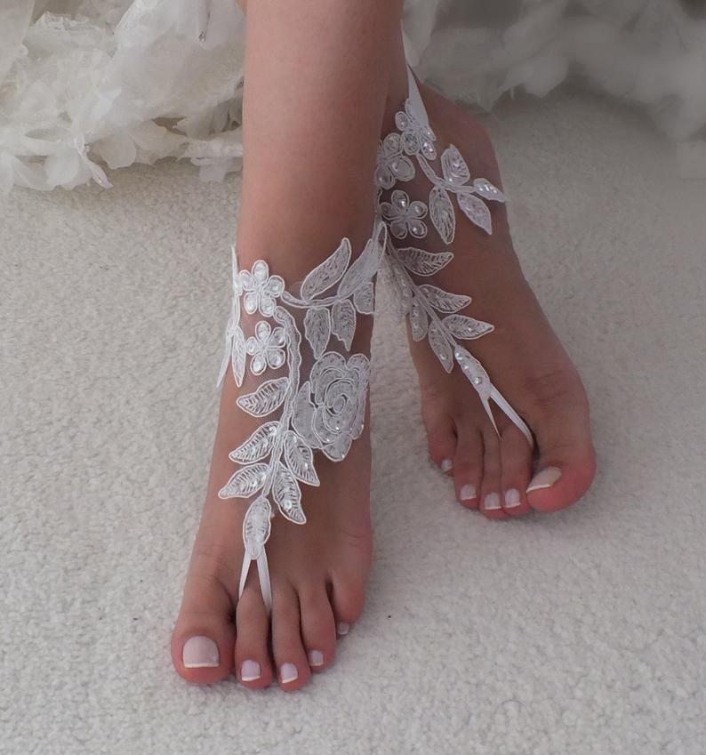 Mariage - 12 Color lace barefoot sandals wedding barefoot Flexible wrist lace sandals Beach wedding barefoot sandals Wedding sandals Bridal Gift