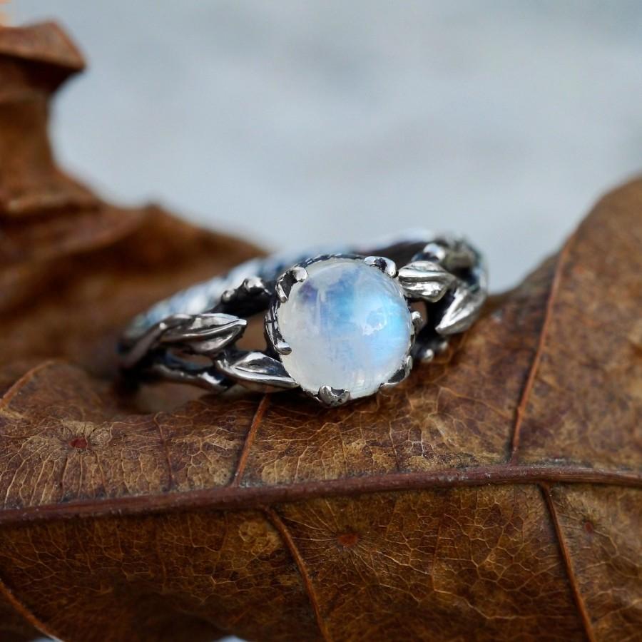 زفاف - Sterling Silver Rainbow Moonstone Ring "Louise" READY TO SHIP, moonstone engagement ring, lunar jewelry, delicate ring, tree branch ring