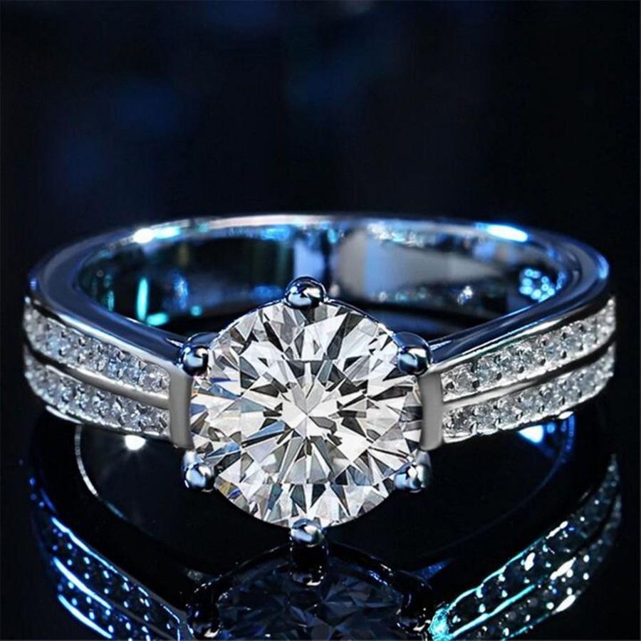 زفاف - 2.00 Ct White Round Moissanite 6 Prong Solitaire Engagement Ring, Moissanite Ring in 14KT White Gold, Wedding Ring