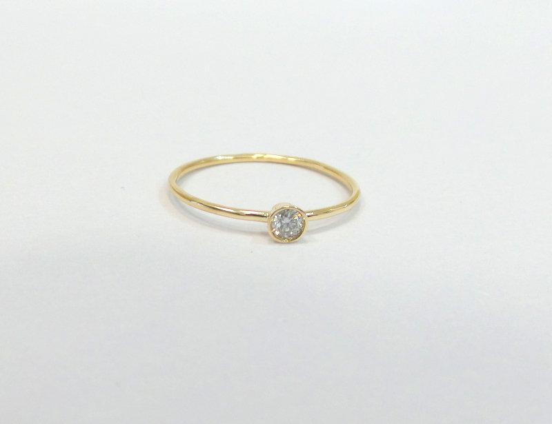 زفاف - Diamond Bezel Ring / 14k Gold Diamond Ring 0.07ct  /  Minimalist Diamond Ring  / Dainty Diamond Ring  / Gold Stackable Ring / Solitaire