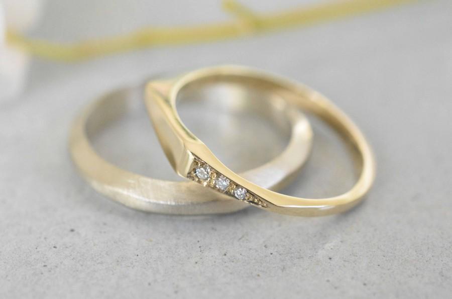 Wedding - Geometric Diamond Ring, 14K Gold Pave Ring, Unique Diamond Ring, Unique Engagement Ring, Gold Diamond Wedding Band, Diamond Promise Ring
