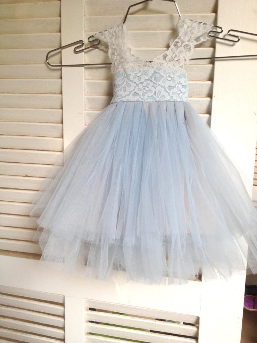 Wedding - Ice Blue Flower Girl Dress Lace Tulle Dresses For Baby Girls Light Princess Tutu Infant Formal Newborn Photoshoot Gown Outfit Jr Bridesmaid