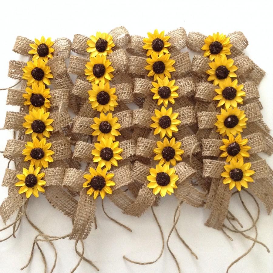 زفاف - Sunflower Burlap Bows / Wedding Decorative Bows / Set of 24 / Mason Jars Decor Bows / Sunflower Small Burlap Bows / Sunflower Decor Bows
