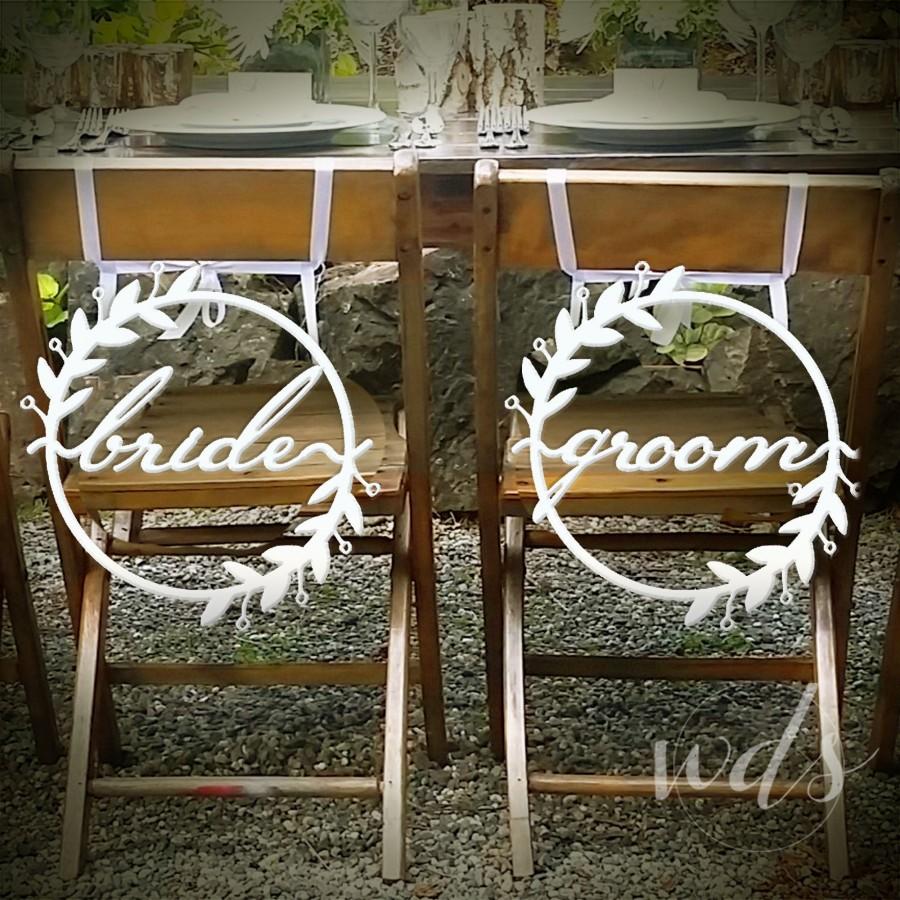 Свадьба - Bride Groom Chair Signs, 12in. Calligraphy wedding reception decor sweetheart table,  mr mrs sign, head table, FREE Shipping!