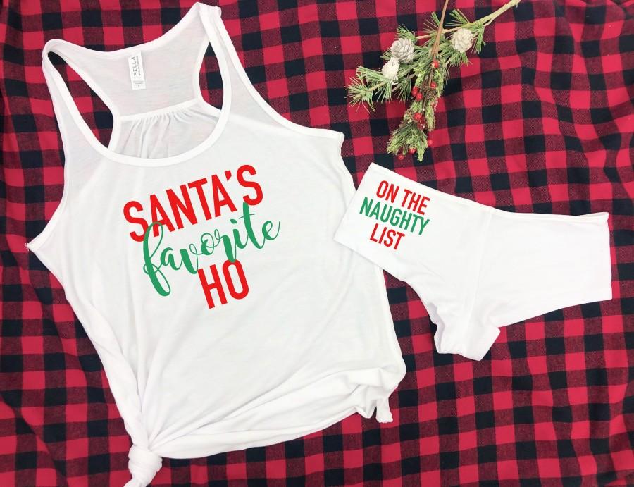Wedding - naughty lingerie set, Christmas pajama set, santa's favorite ho shirt, funny Christmas gift for him, Christmas pajamas, cute lingerie