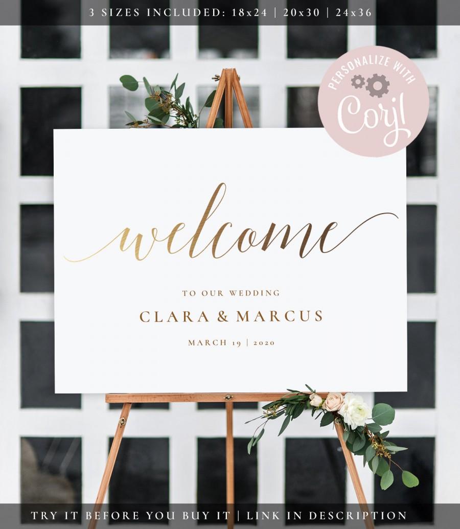 Mariage - Gold Welcome wedding sign, Editable gold welcome wedding sign, printable welcome sign, instant download, welcome sign, elegant wedding