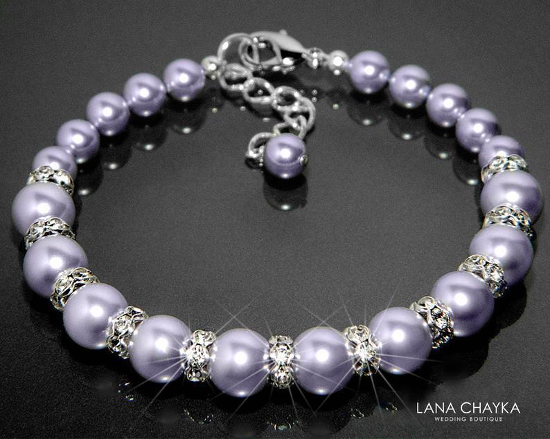Hochzeit - Lavender Pearl Wedding Bracelet, Light Violet Pearl Bridal Bracelet, Swarovski Lavender Pearl Silver Bracelet, Lavender Lilac Pearl Jewelry