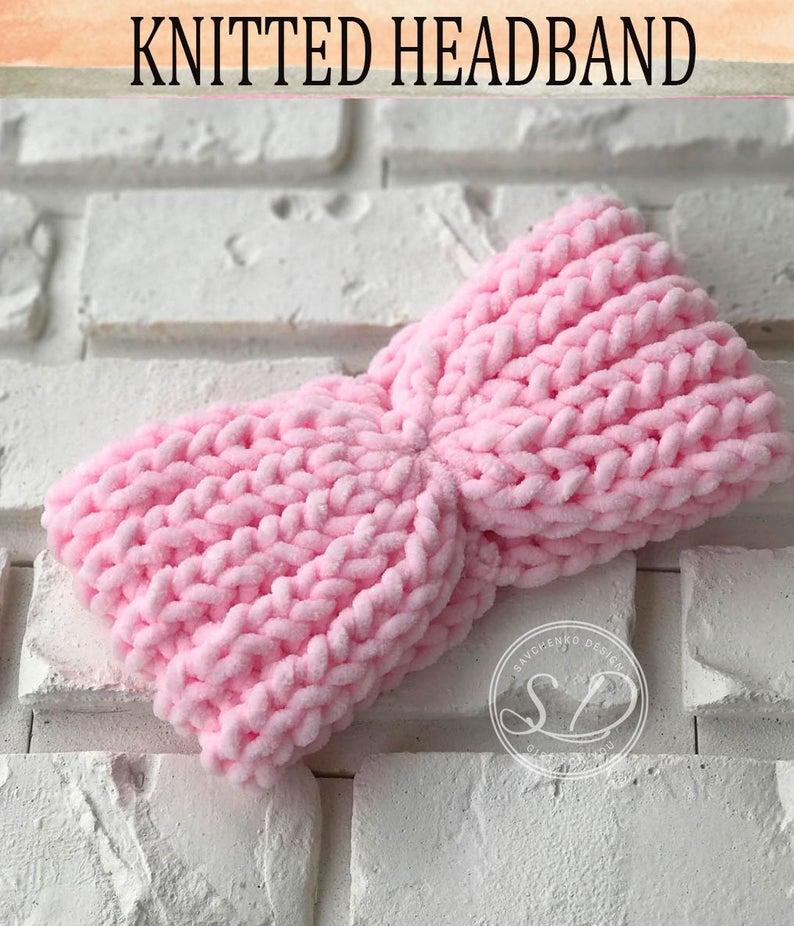 Свадьба - Knitted headband Hat Knit EarWarmer Head wrap Winter Turban Wrap Pink Christmas Womens gift under 20 Autumn Headband Winter Trend plush yarn
