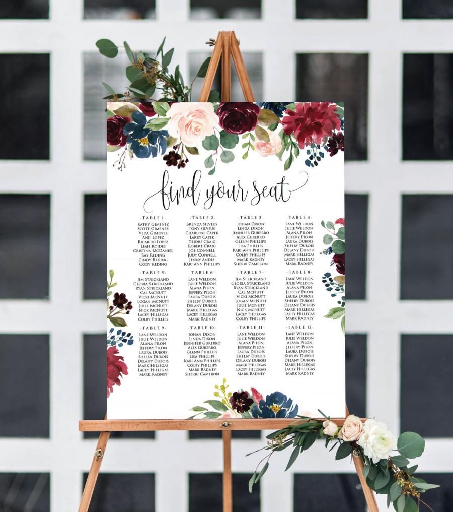 Hochzeit - 12 Sizes FLORAL Wedding Seating Chart Template,BOHO Seating Chart Printable,Greenery Seating Board,Editable Seating Chart Poster, Watercolor