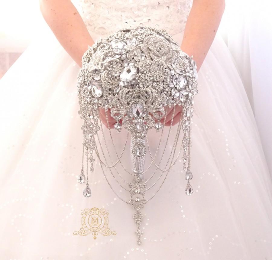 Свадьба - Ready to ship full price  7" silver full jeweled luxury brooch bouquet. Wedding bridal broach boquet