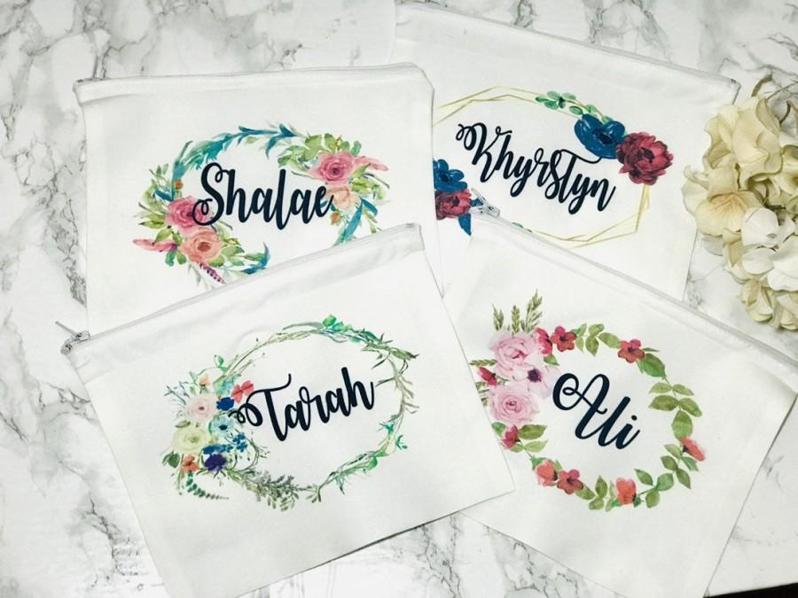 Свадьба - bridesmaid gift makeup bag set of 3 4 5 6 7 8 9 10, personalized makeup bag, make up bag with name, personalized cosmetic bag, proposal gift