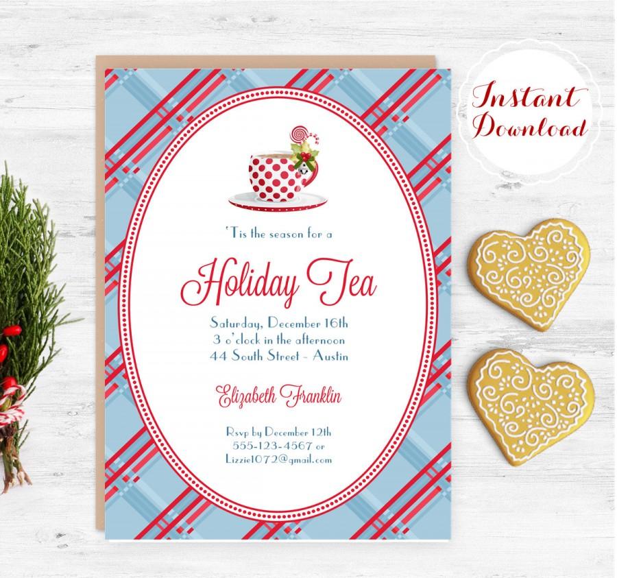 زفاف - Holiday Tea Invitation Christmas Tea Invite Digital Template Editable & Printable Instant Download DIY Microsoft Word