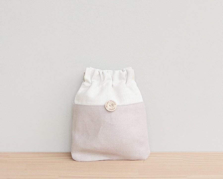 Wedding - Tiny Convertible Pouch in Linen Fabric with Flex-Frame Closure, Optional Gold Chain Strap to Wear as a Crossbody or Shoulder Bag