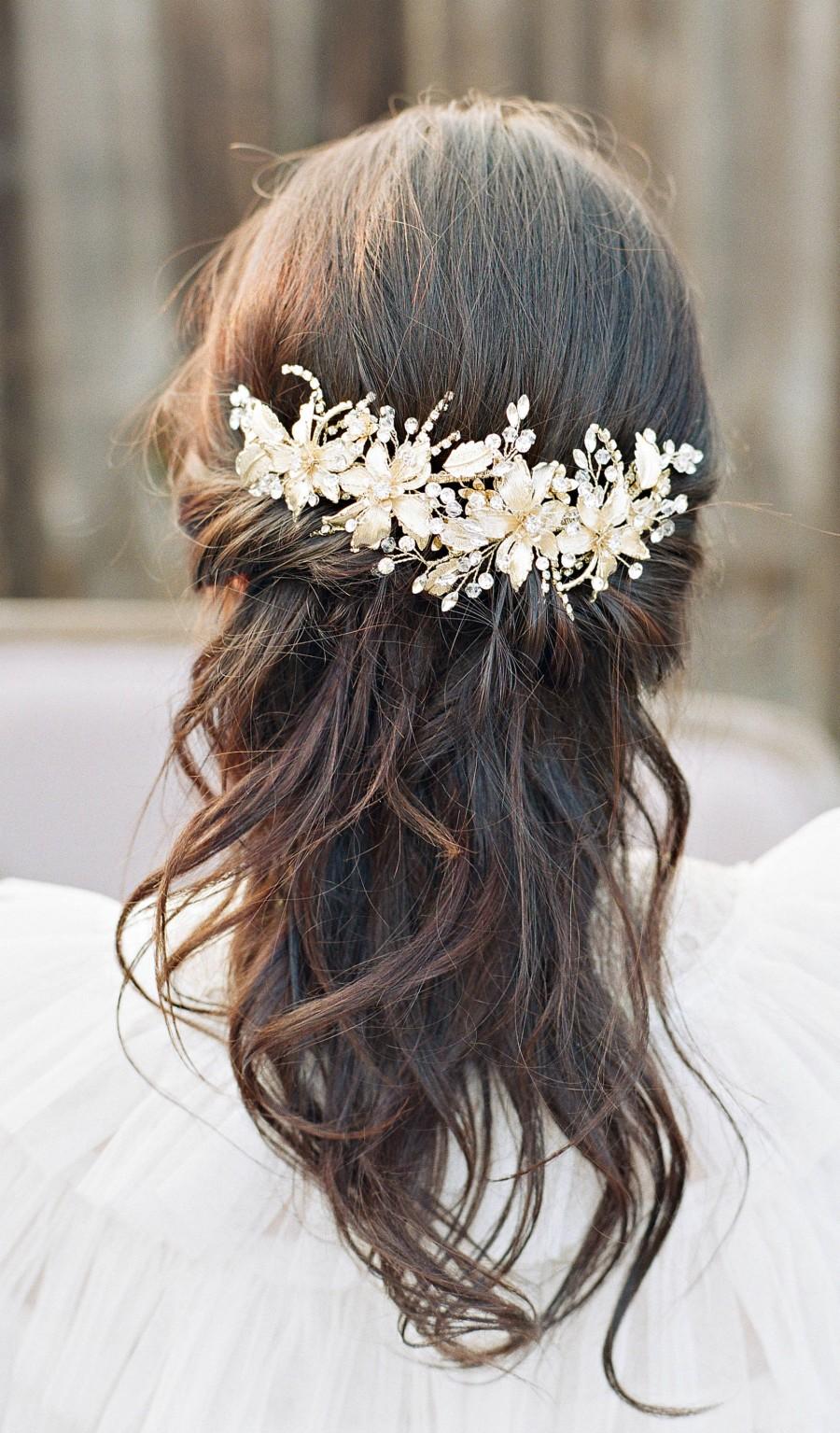 Hochzeit - Bridal Headpiece, ELLA Bridal Gold Hair Clip, Swarovski Crystal Silver Hair Clip Wedding Comb, Bridal Headpiece, Bridal Headpiece Hair Clip