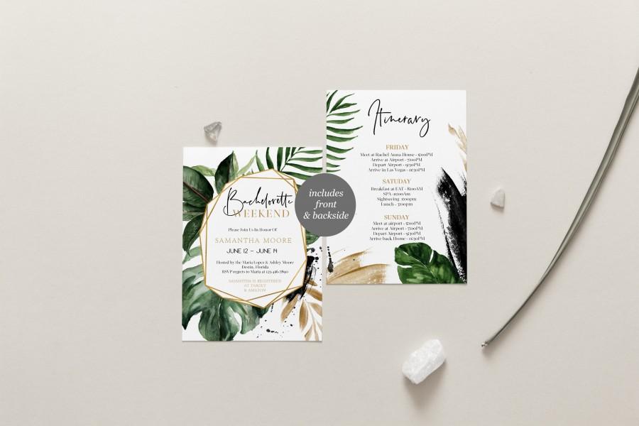 Свадьба - Tropical Bachelorette Weekend Invitation, Weekend Itinerary Invitation Template, Tropical Palm Leaves, Bachelorette Party, Corjl, 4