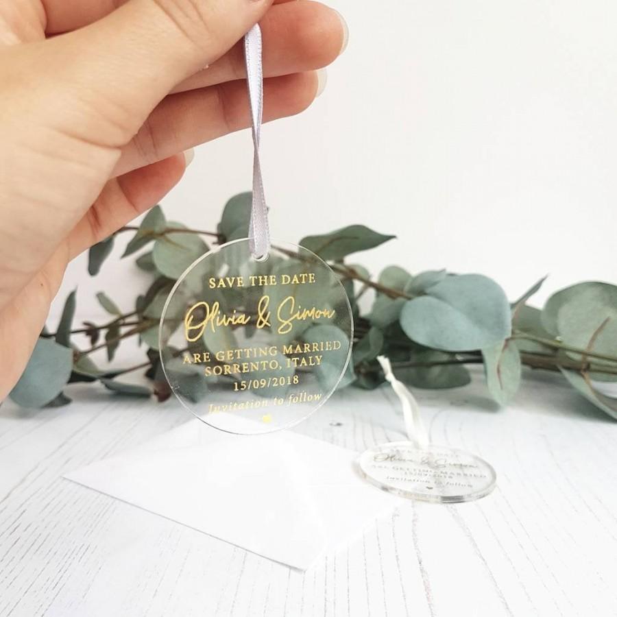 Mariage - Clear Perspex With Gold Foil Hanging Save The Date