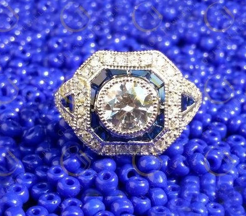 زفاف - 1.25 Ct Round Cut Simulated Diamond Vintage Reproduction Art Deco Antique Halo Engagement Ring 925 Sterling Silver