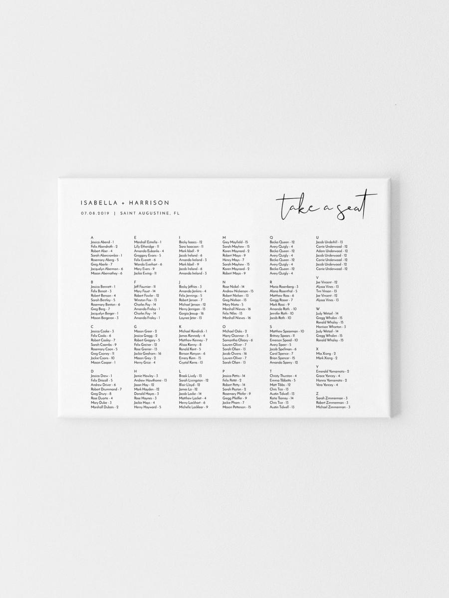 Alphabetical Wedding Seating Chart