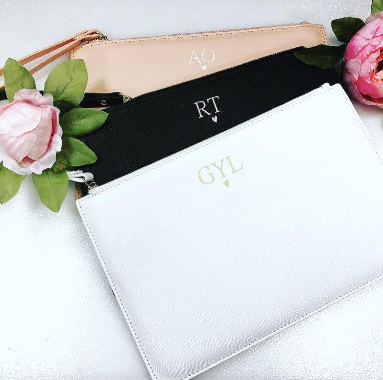 Mariage - Personalised Clutch Bag with Initials, Custom Monogram Clutch Bag, Bridesmaid Gift