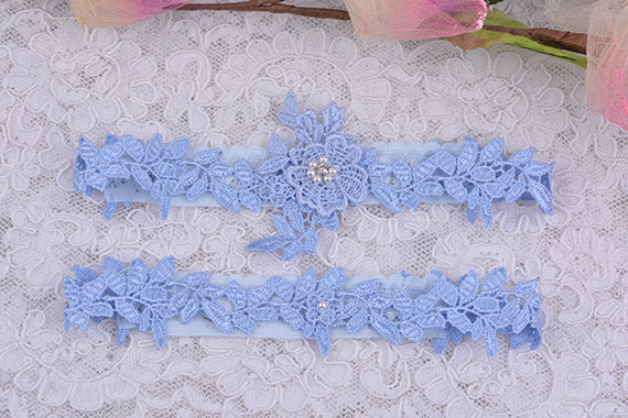 زفاف - blue bridal garter, wedding garter, bride garter set, lace garter, something blue garter, rhinestone beaded floral garter